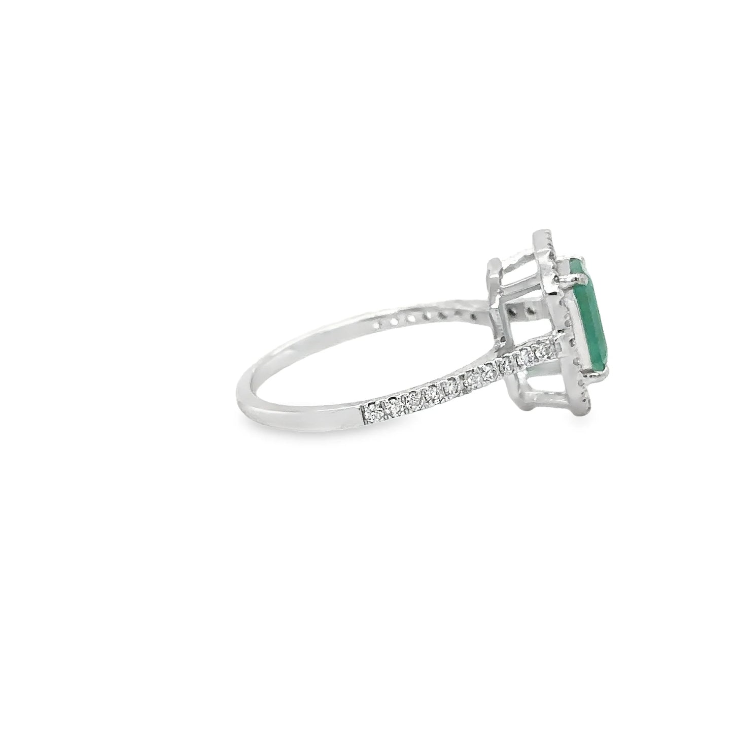 14KT WHITE GOLD EMERALD AND DIAMONDS RING