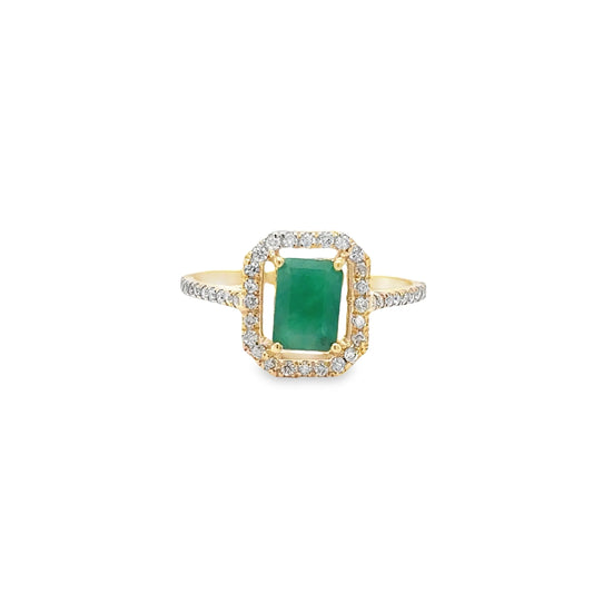 14KT YELLOW GOLD EMERALD AND DIAMONDS RING