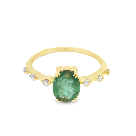 14KT YELLOW GOLD EMERALD DIAMOND RING