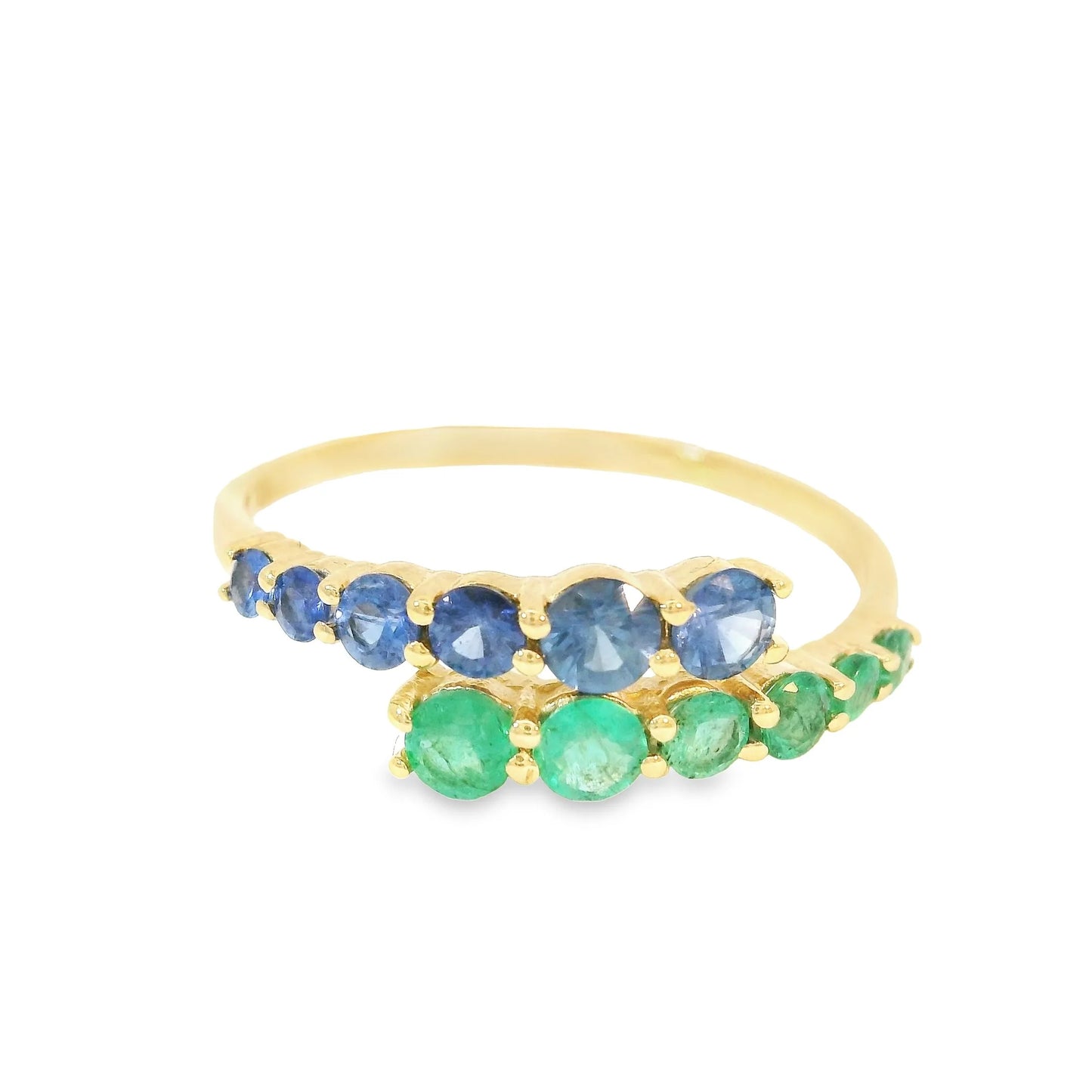 14K YELLOW GOLD EMERALD AND SAPPHIRE RING