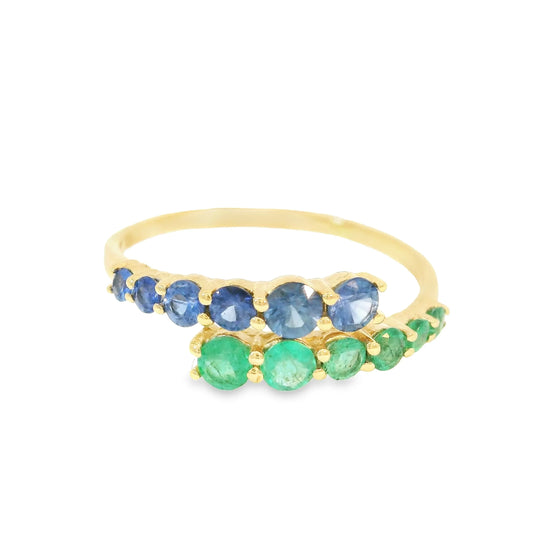 14K YELLOW GOLD EMERALD AND SAPPHIRE RING