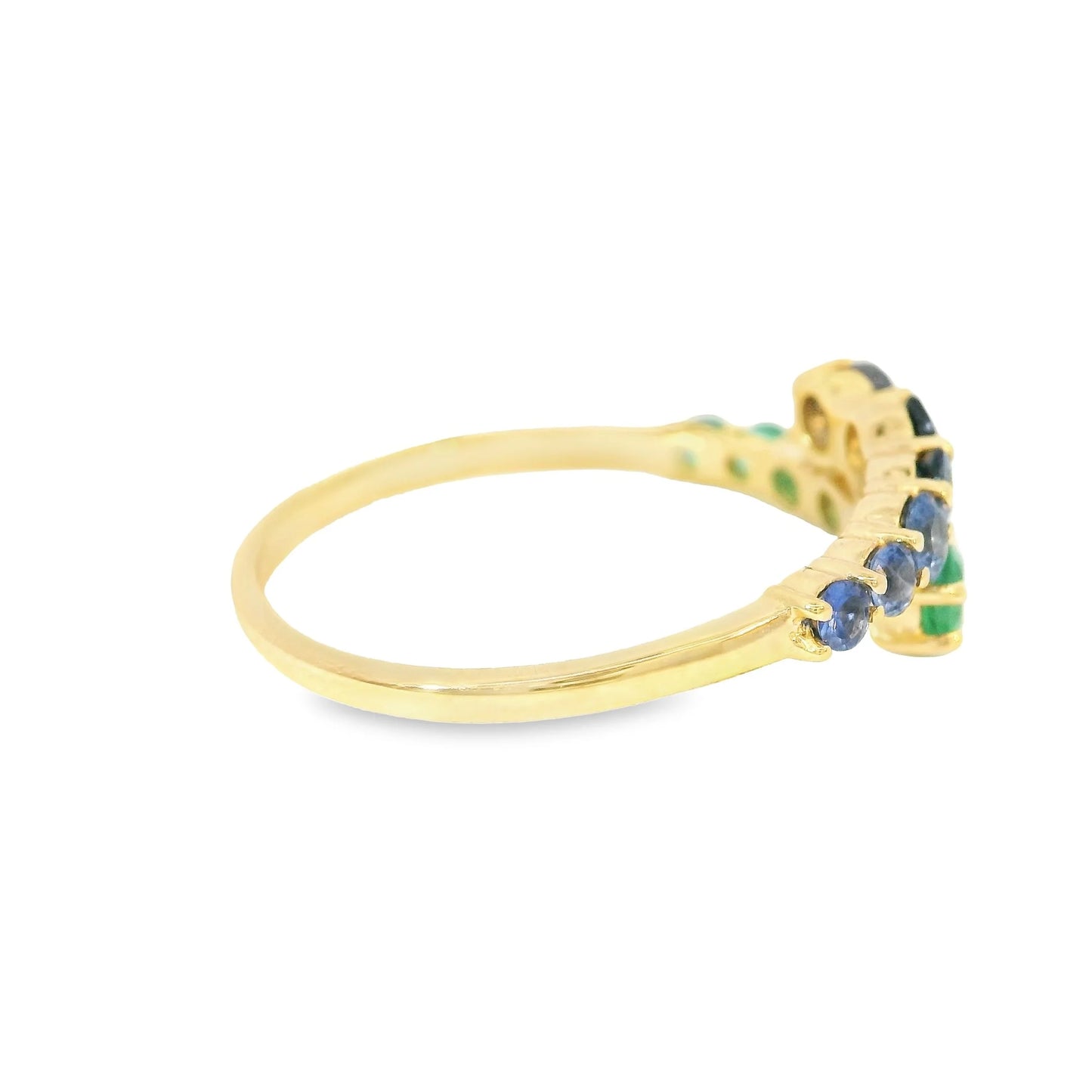 14K YELLOW GOLD EMERALD AND SAPPHIRE RING