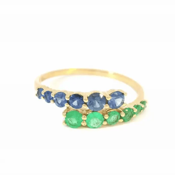 14K YELLOW GOLD EMERALD AND SAPPHIRE RING