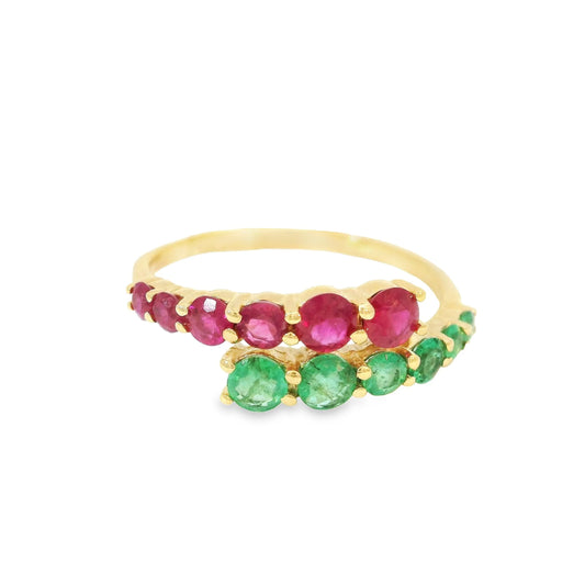 14KT YELLOW GOLD EMERALD AND RUBY RING