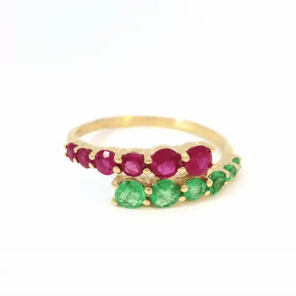 14KT YELLOW GOLD EMERALD AND RUBY RING