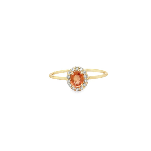 14KT YELLOW GOLD ORANGE SAPPHIRE AND DIAMONDS RING