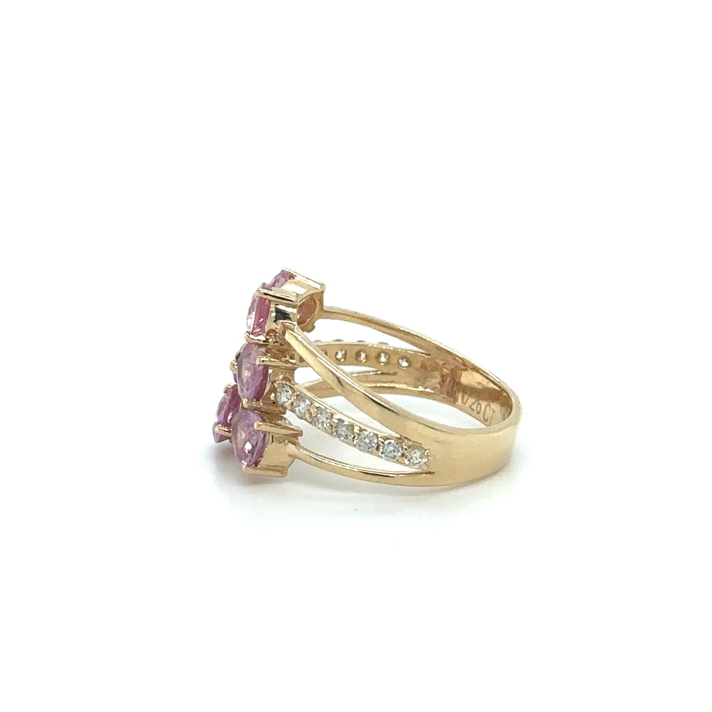 YELLOW GOLD PINK SAPPHIRE DIAMOND RING