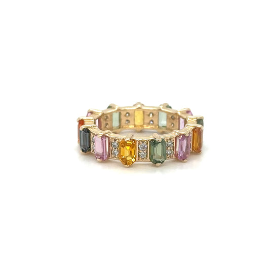 14KT YELLOW GOLD MULTI SAPPHIRE RING WITH DIAMONDS