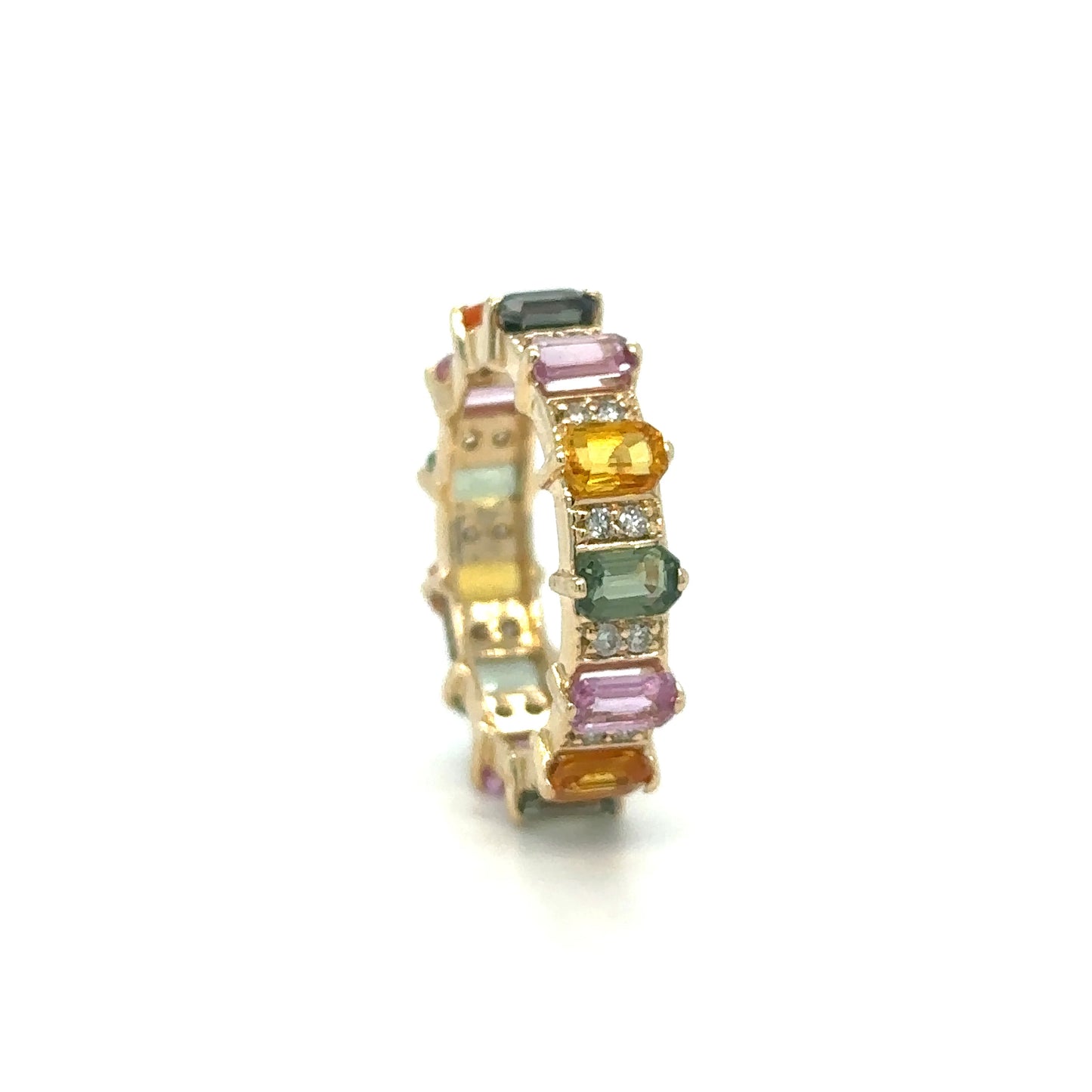 14KT YELLOW GOLD MULTI SAPPHIRE RING WITH DIAMONDS