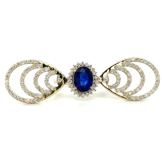 YELLOW GOLD RING WITH SAPPHIRE AND DIAMONDS
