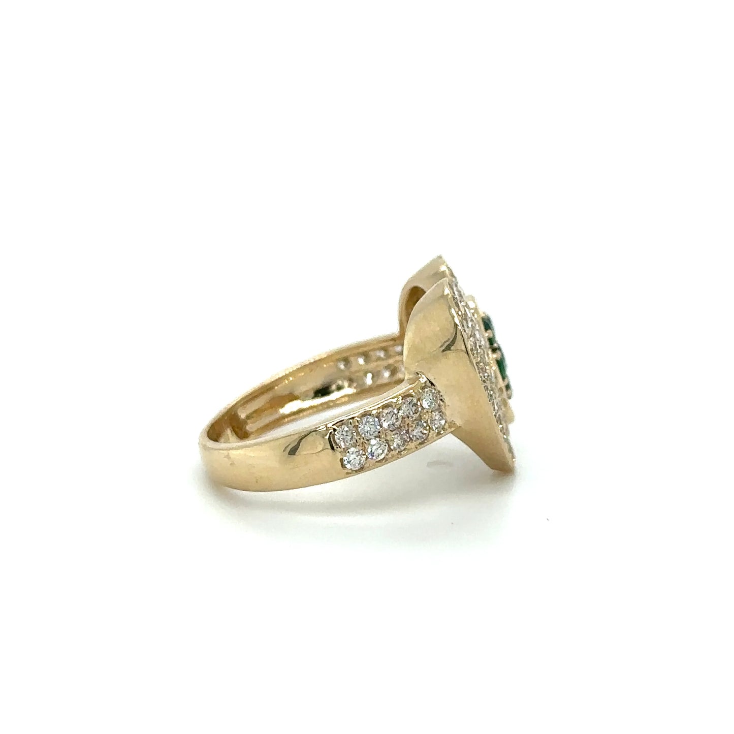 YELLOW GOLD HEART RING WITH EMERALD AND DIAMONDS