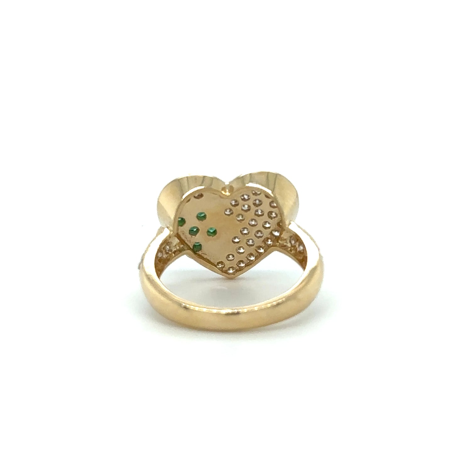 YELLOW GOLD HEART RING WITH EMERALD AND DIAMONDS
