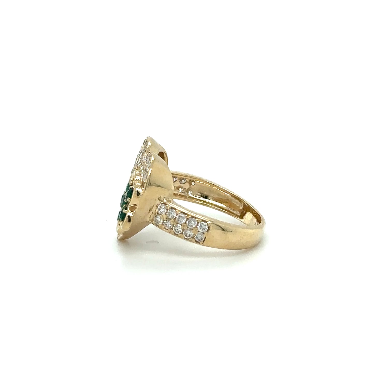 YELLOW GOLD HEART RING WITH EMERALD AND DIAMONDS