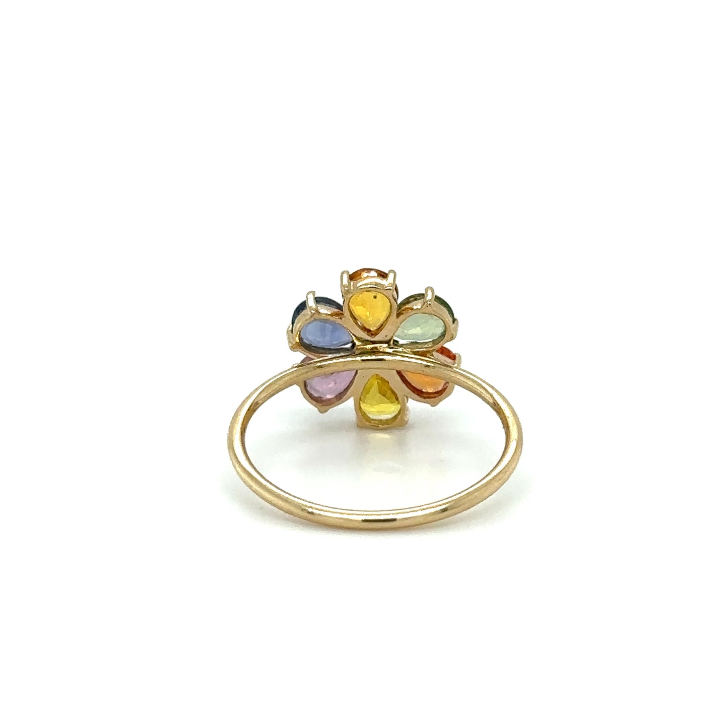 14KT MULTI SAPPHIRE FLOWER RING WITH DIAMONDS