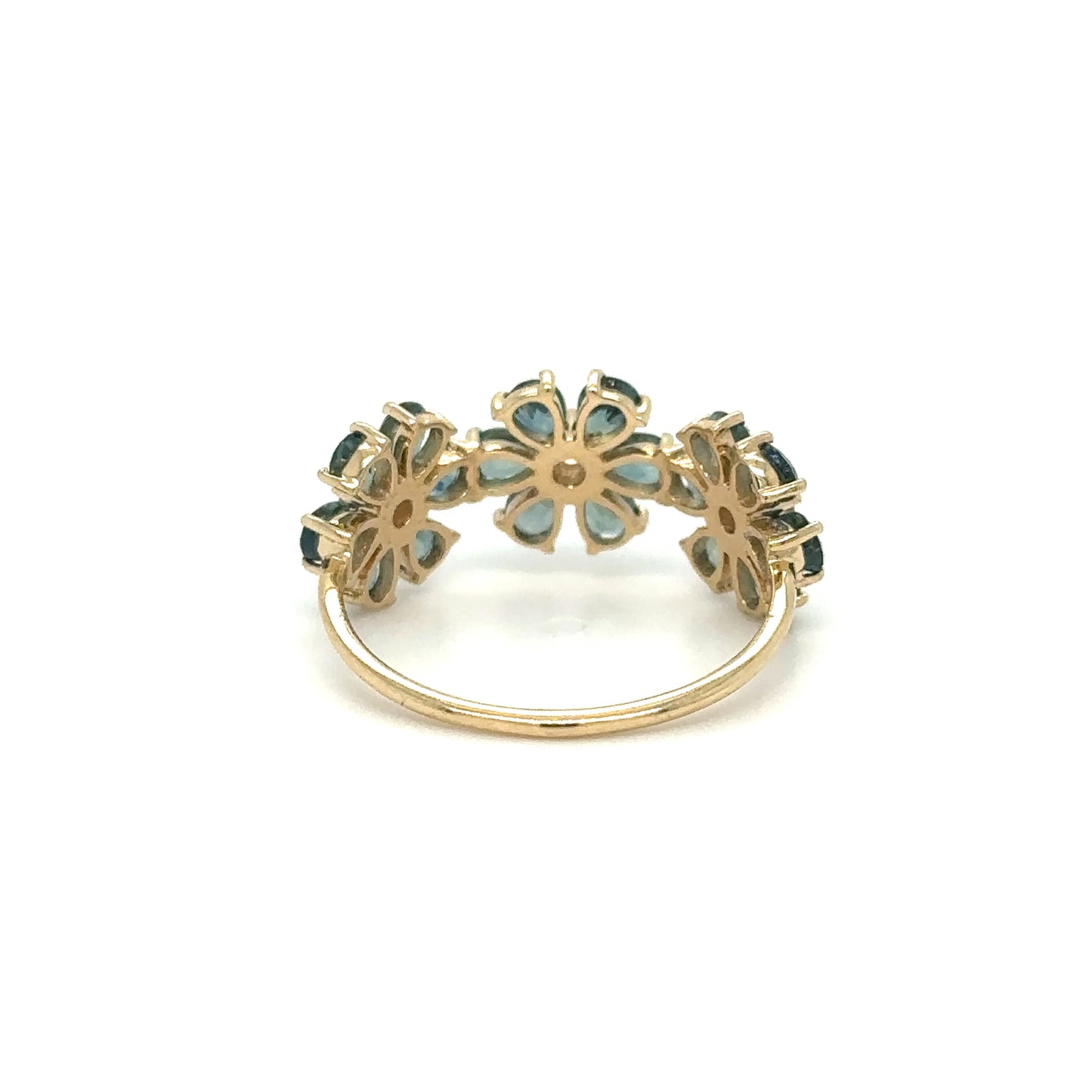 14K FLOWER RING WITH SAPPHIRE AND DIAMONDS