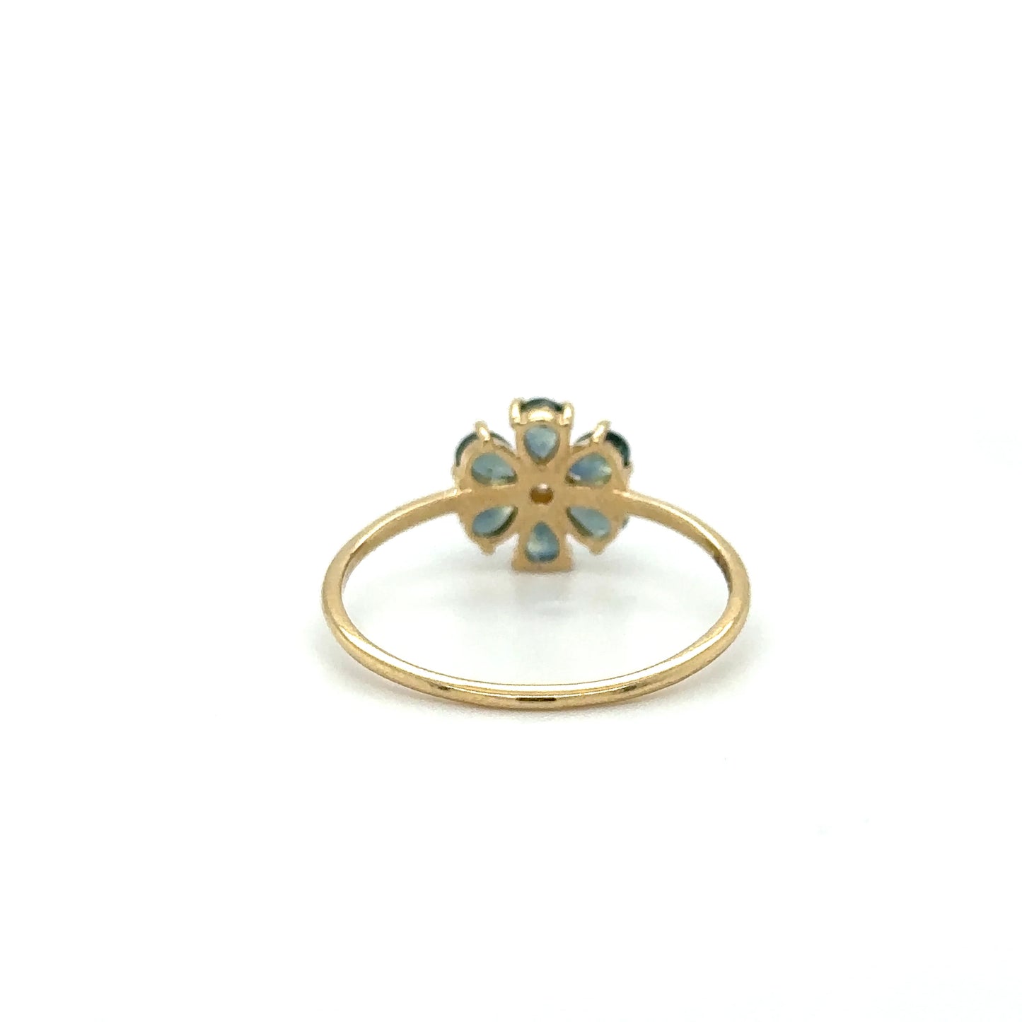 14KT FLOWER RING WITH SAPPHIRE AND DIAMONDS