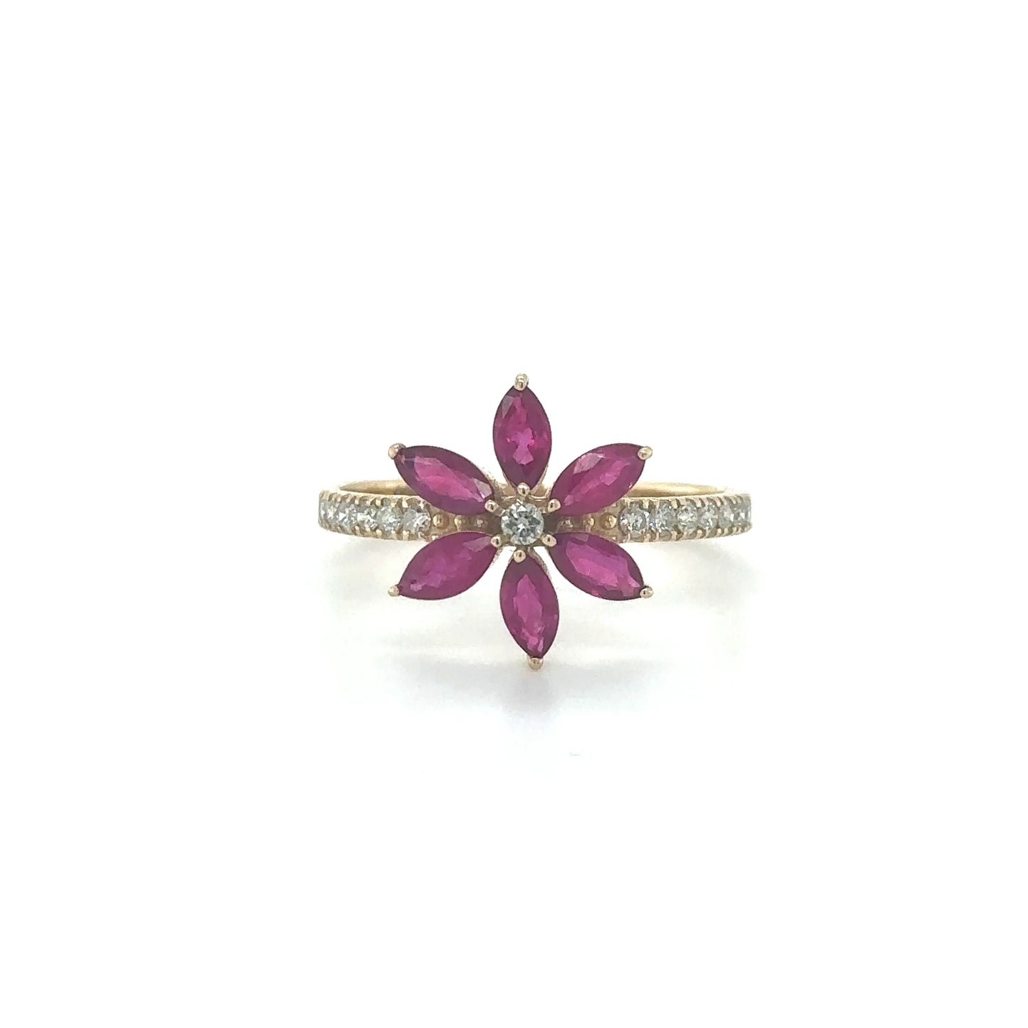 14KT YELLOW GOLD STAR RING WITH RUBY AND DIAMOND