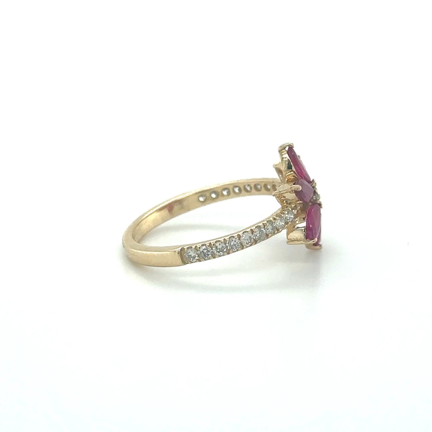 14KT YELLOW GOLD STAR RING WITH RUBY AND DIAMOND