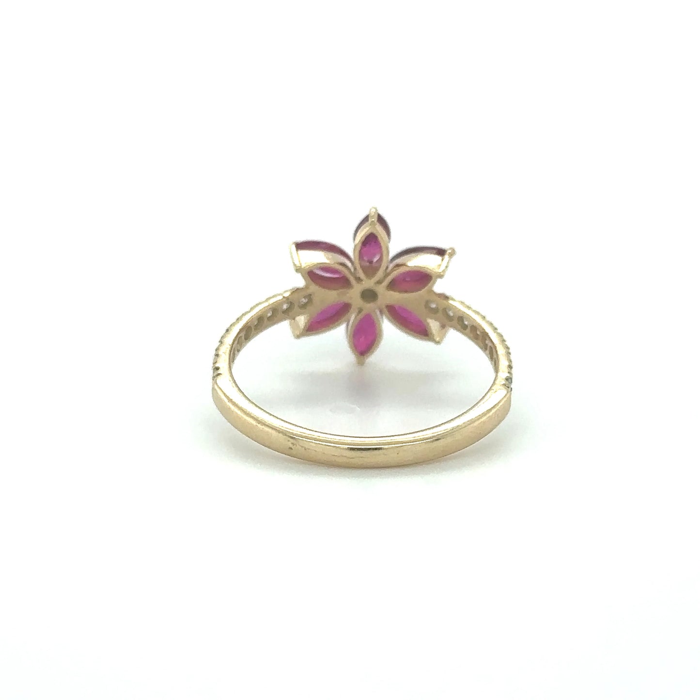 14KT YELLOW GOLD STAR RING WITH RUBY AND DIAMOND