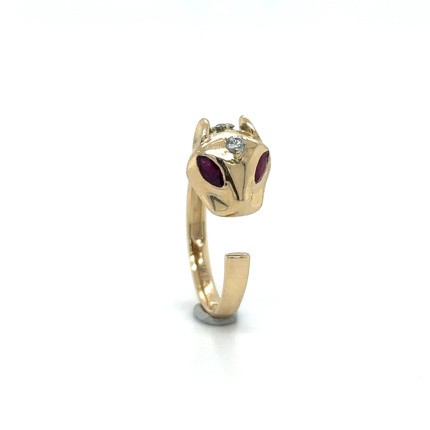 14KT YELLOW GOLD PANTHER RING WITH RUBY AND DIAMONDS