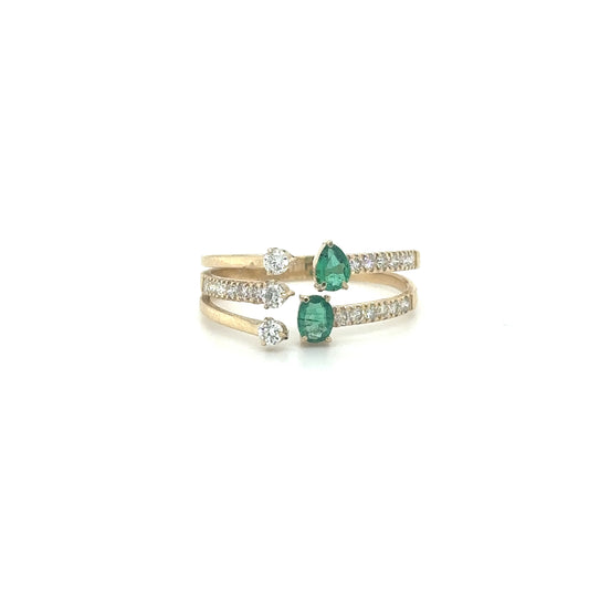 14KT YELLOW GOLD EMERALD DIAMOND RING
