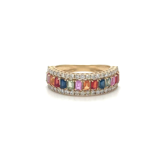 14KT YELLOW GOLD MULTI SAPPHIRE AND DIAMONDS RING