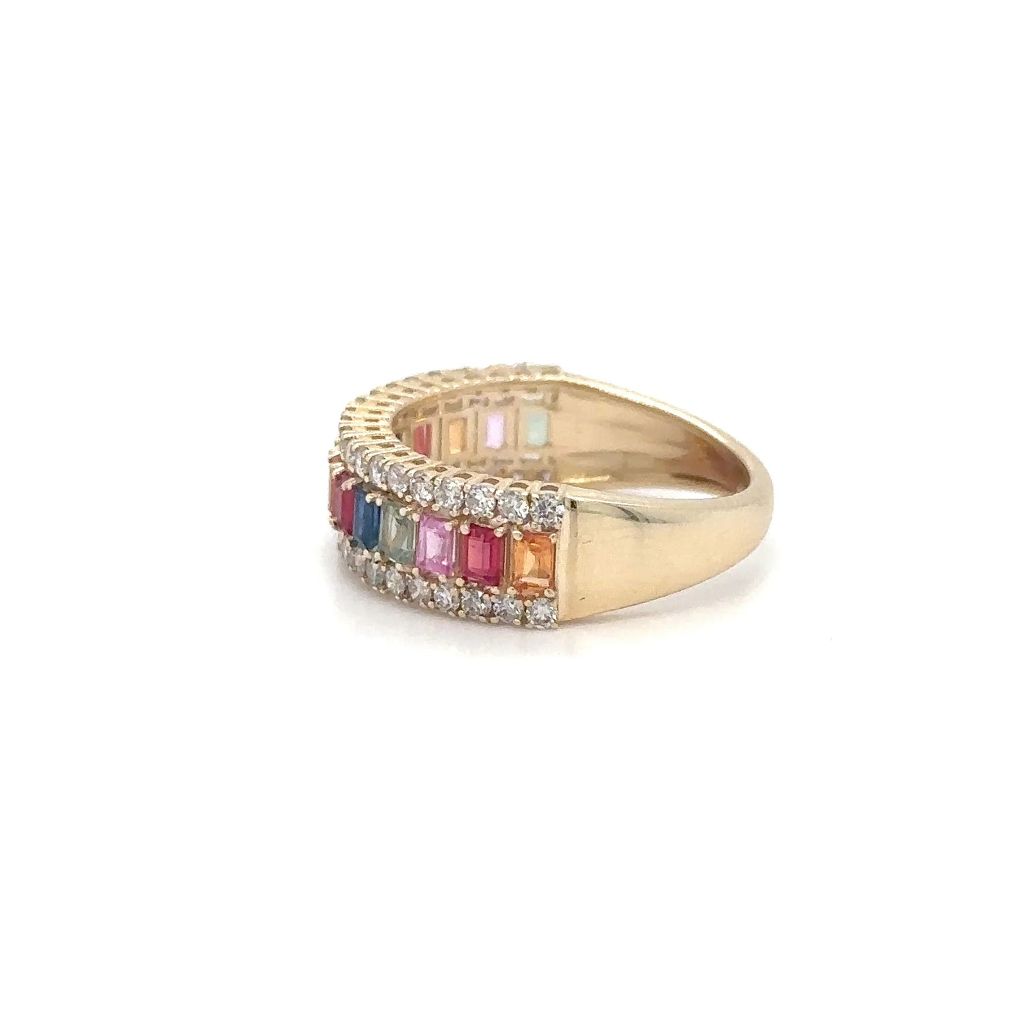 14KT YELLOW GOLD MULTI SAPPHIRE AND DIAMONDS RING