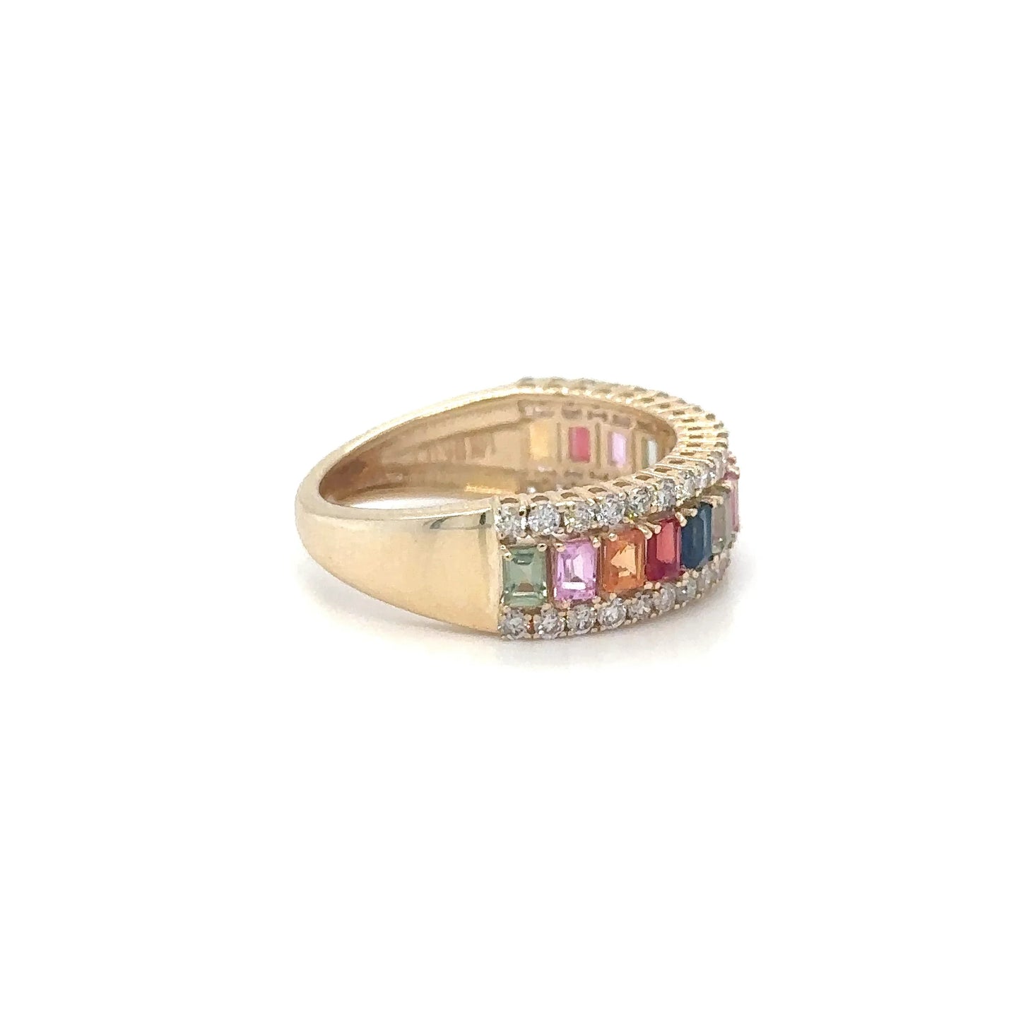 14KT YELLOW GOLD MULTI SAPPHIRE AND DIAMONDS RING