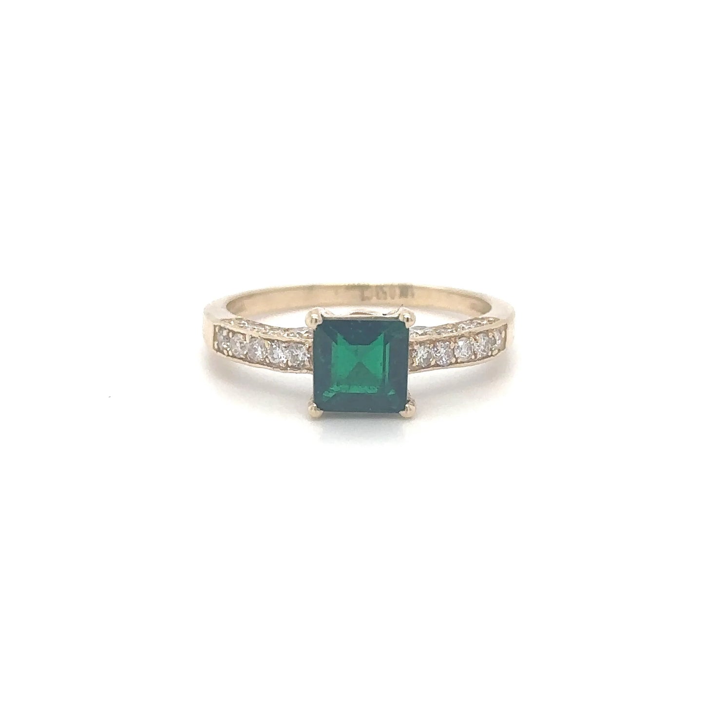 14KT YELLOW GOLD EMERALD RING WITH DIAMONDS