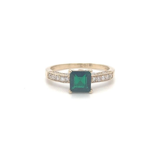 14KT YELLOW GOLD EMERALD RING WITH DIAMONDS