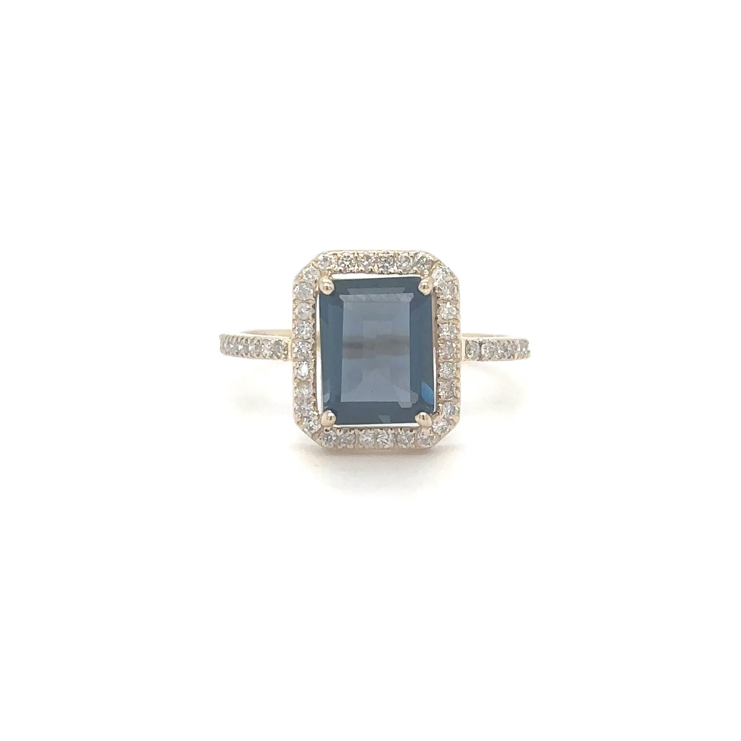 14KT YELLOW GOLD LONDON BLUE TOPAZ RING WITH DIAMONDS