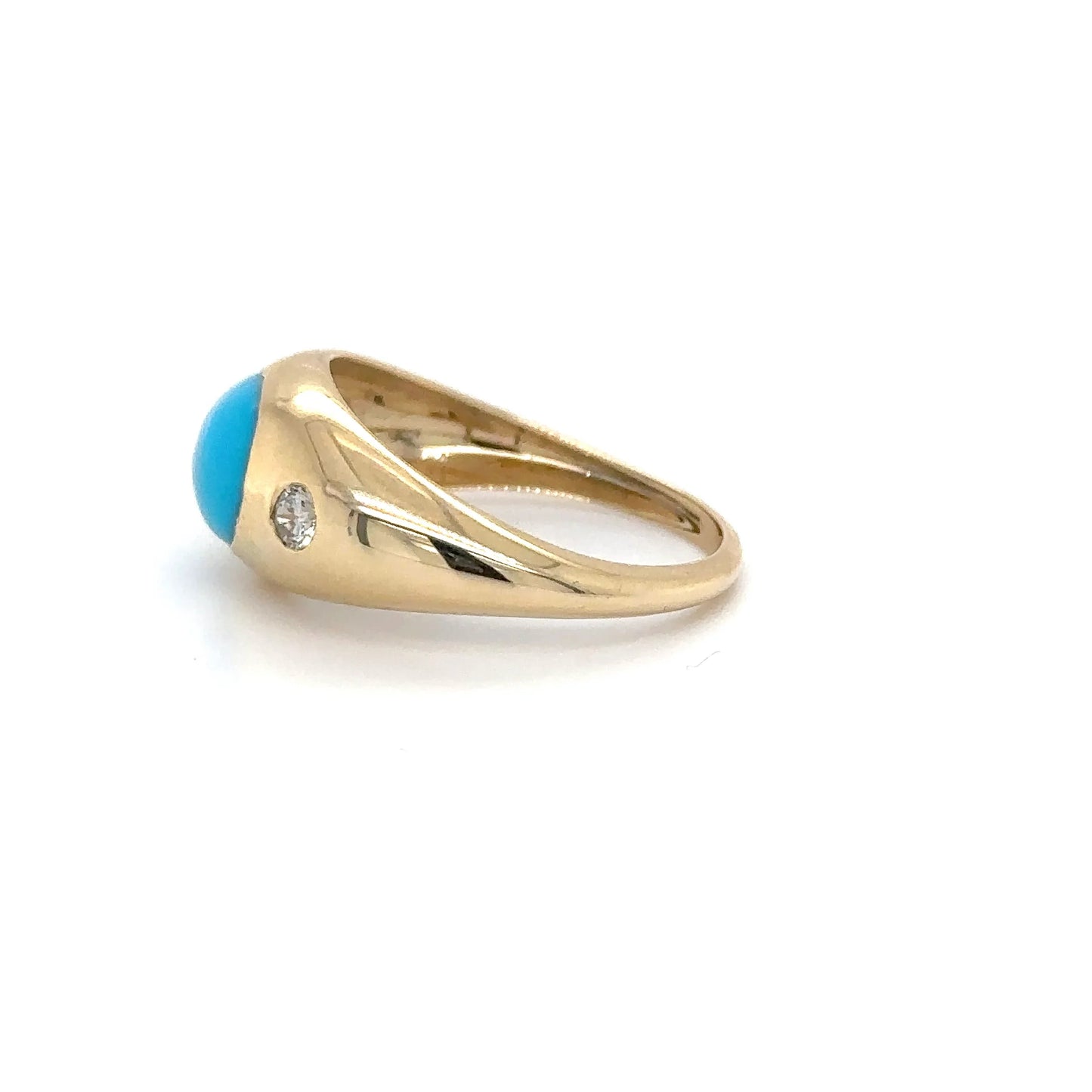 14KT YELLOW GOLD TURQUOISE AND DIAMONDS RING