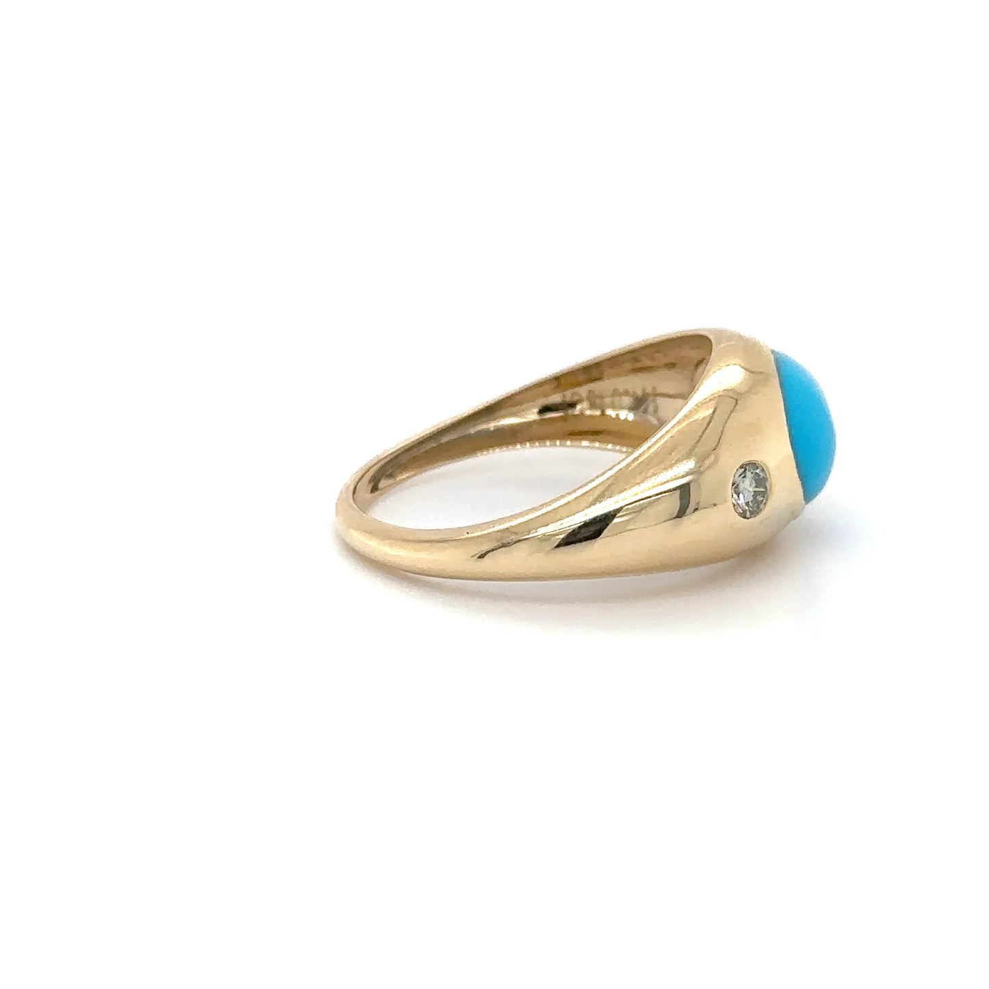 14KT YELLOW GOLD TURQUOISE AND DIAMONDS RING