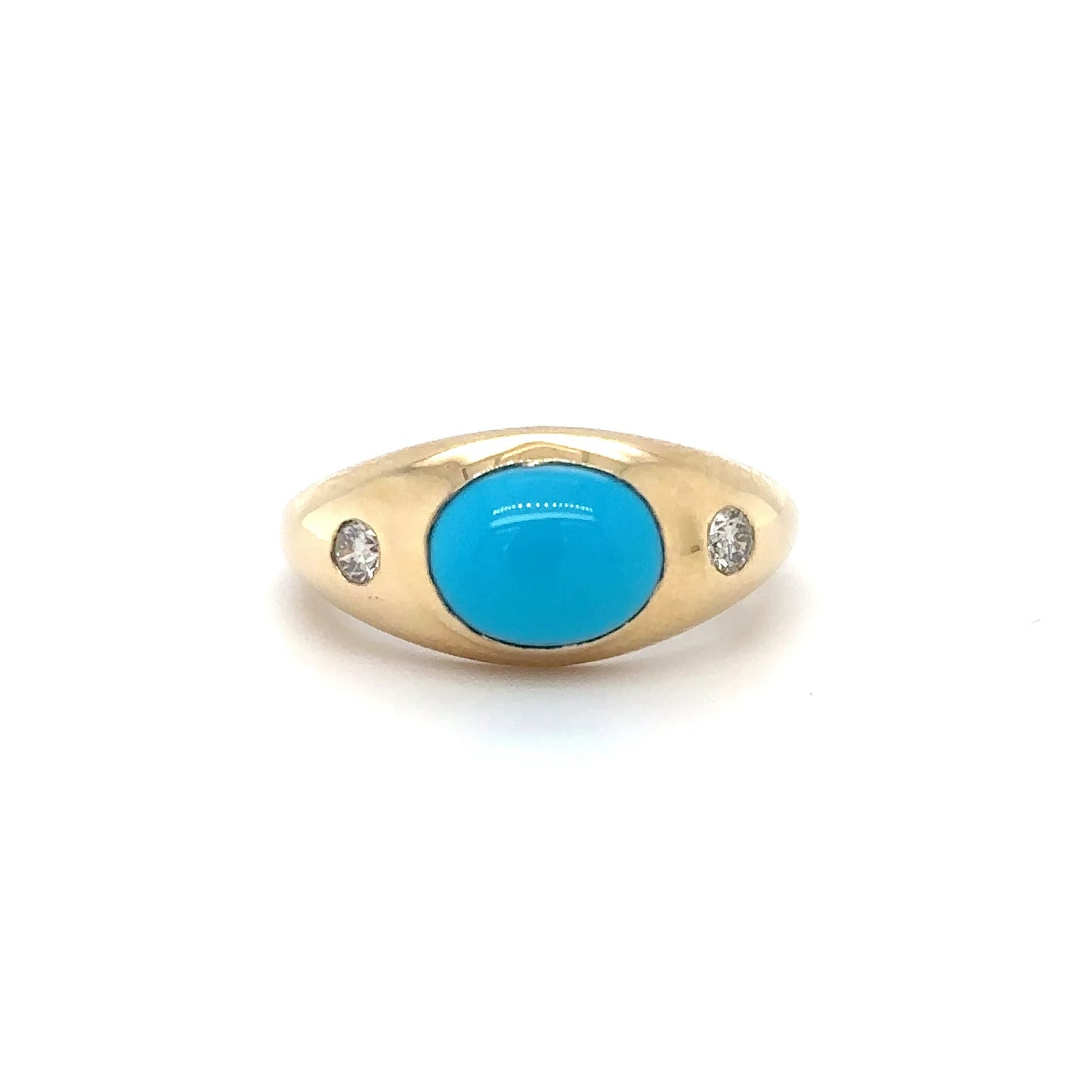 14KT YELLOW GOLD TURQUOISE AND DIAMONDS RING