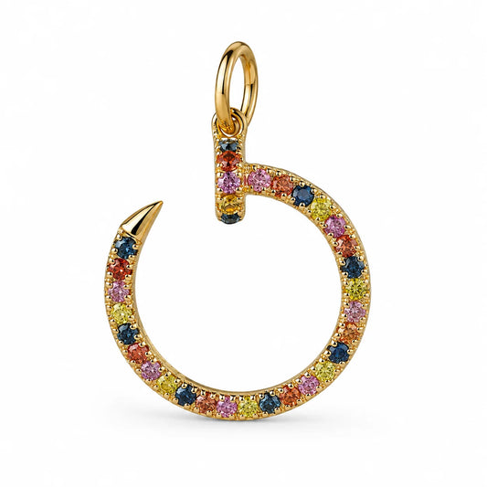 14KT YELLOW GOLD MULTI SAPPHIRE NAIL PENDANT