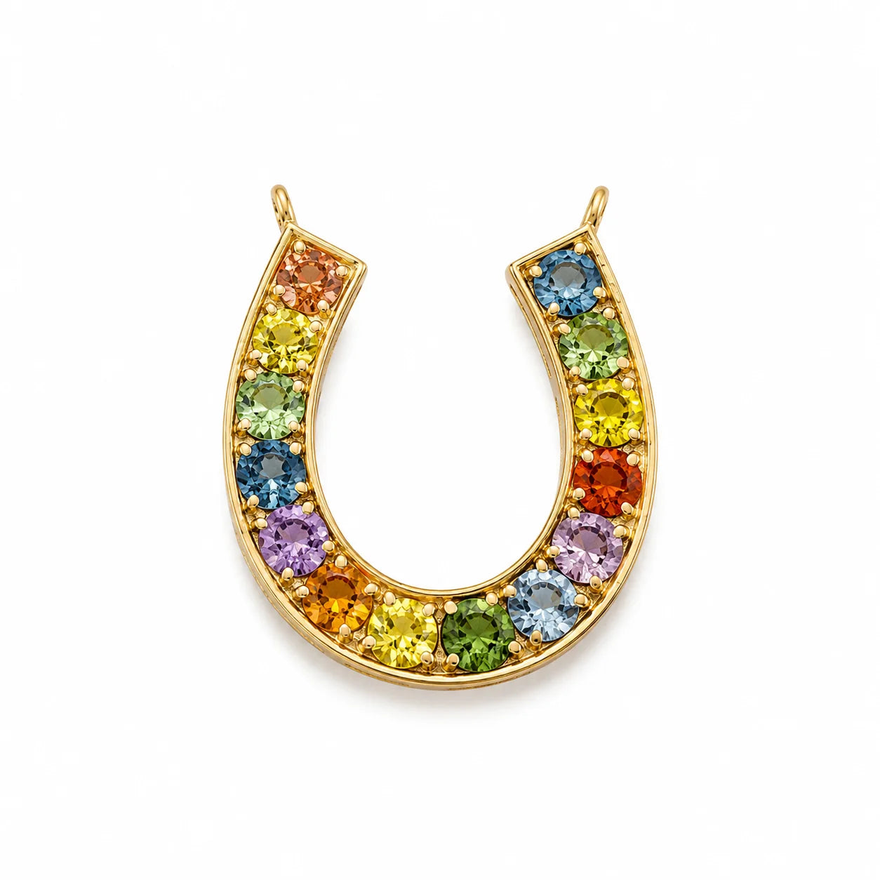14KT YELLOW GOLD MULTI SAPPHIRE HORSESHOE PENDENT