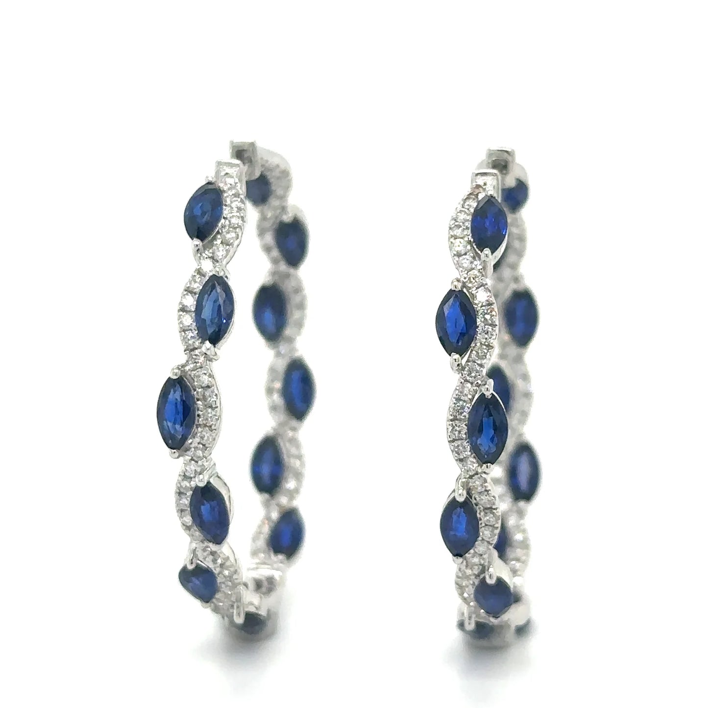 18K WHITE GOLD SAPPHIRE AND DIAMOND HOOP EARRING