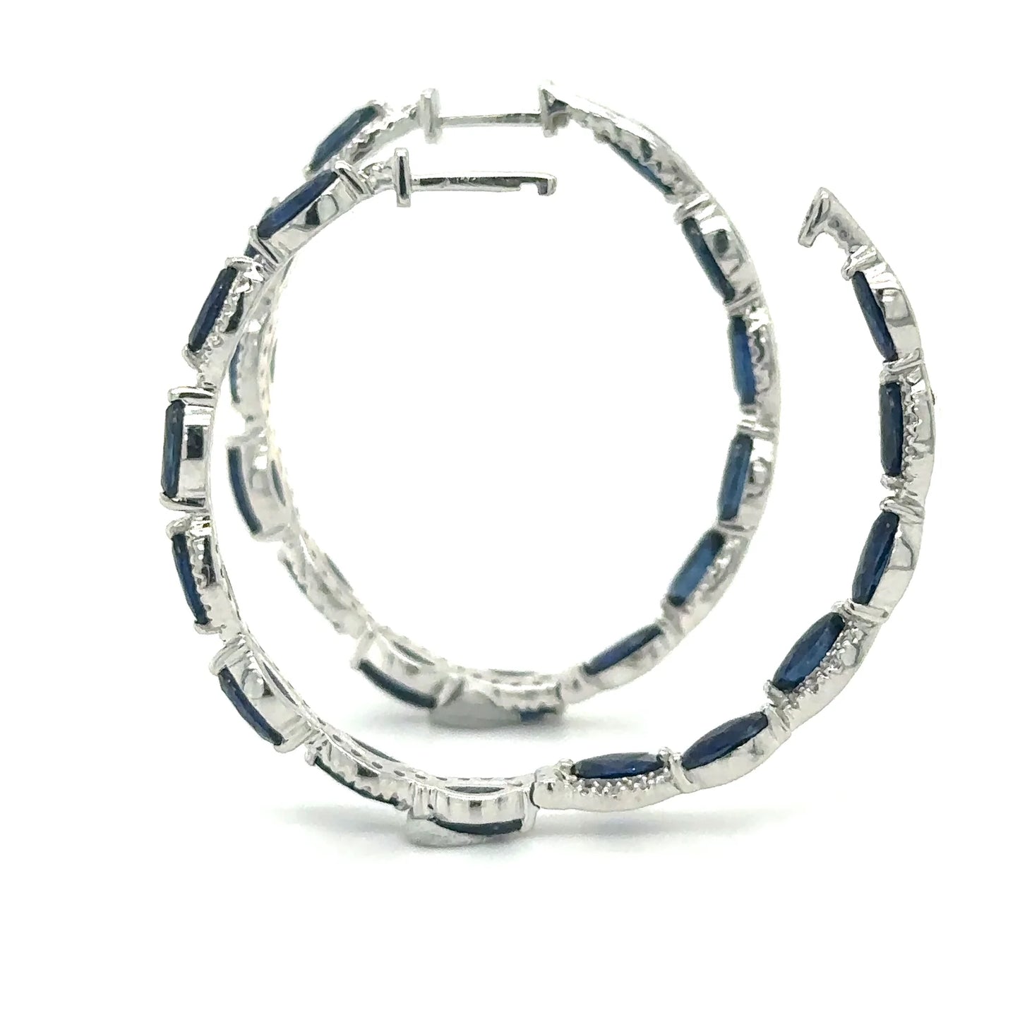 18K WHITE GOLD SAPPHIRE AND DIAMOND HOOP EARRING