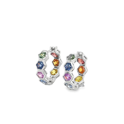 14KT WHITE GOLD MULTI SAPPHIRE HOOP EARRING