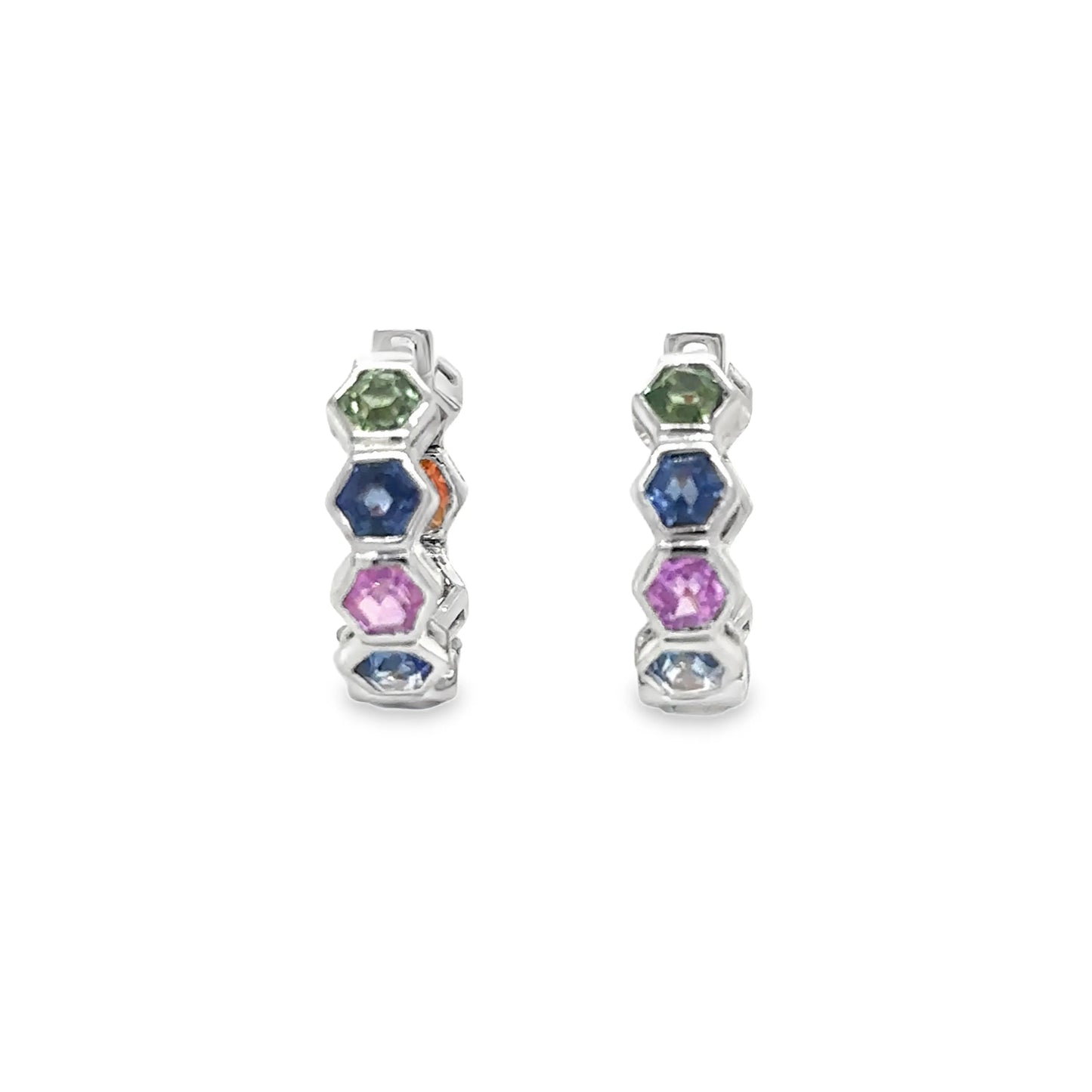 14KT WHITE GOLD MULTI SAPPHIRE HOOP EARRING
