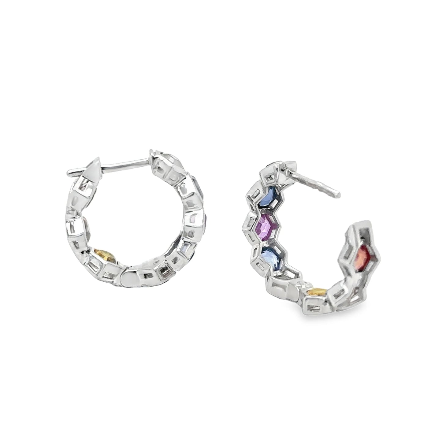 14KT WHITE GOLD MULTI SAPPHIRE HOOP EARRING