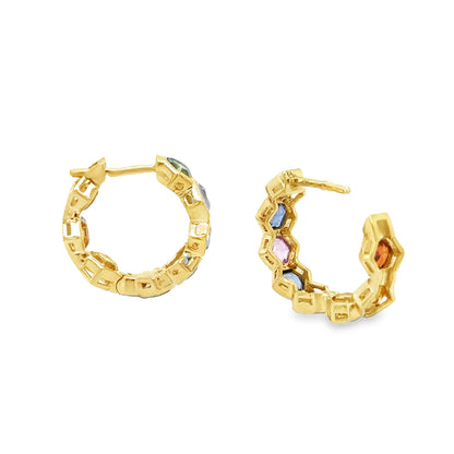 14KT YELLOW GOLD MULTI SAPPHIRE HOOP EARRING