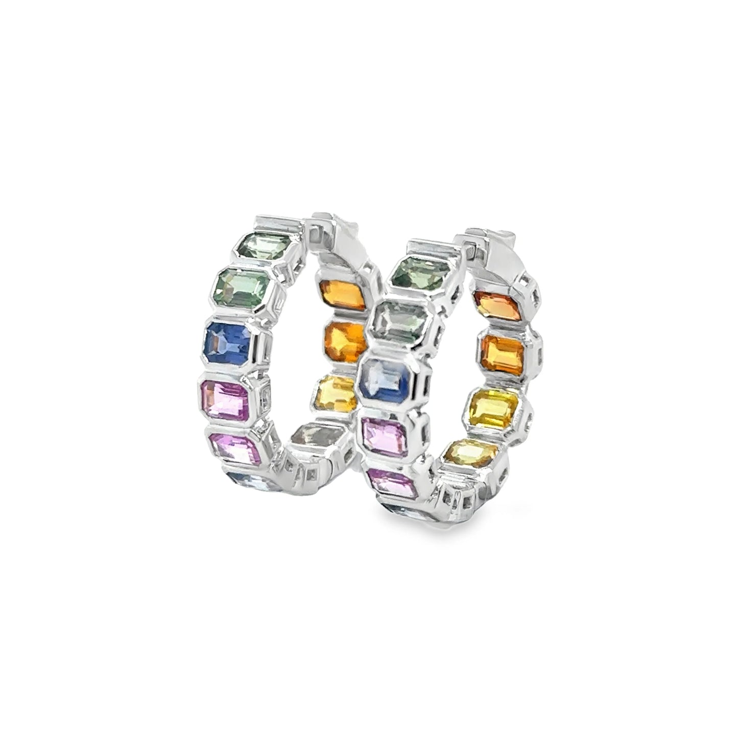 14KT WHITE GOLD MULTI SAPPHIRE HOOP EARRING