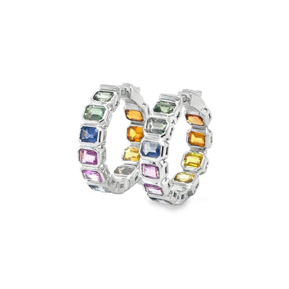 14KT WHITE GOLD MULTI SAPPHIRE HOOP EARRING
