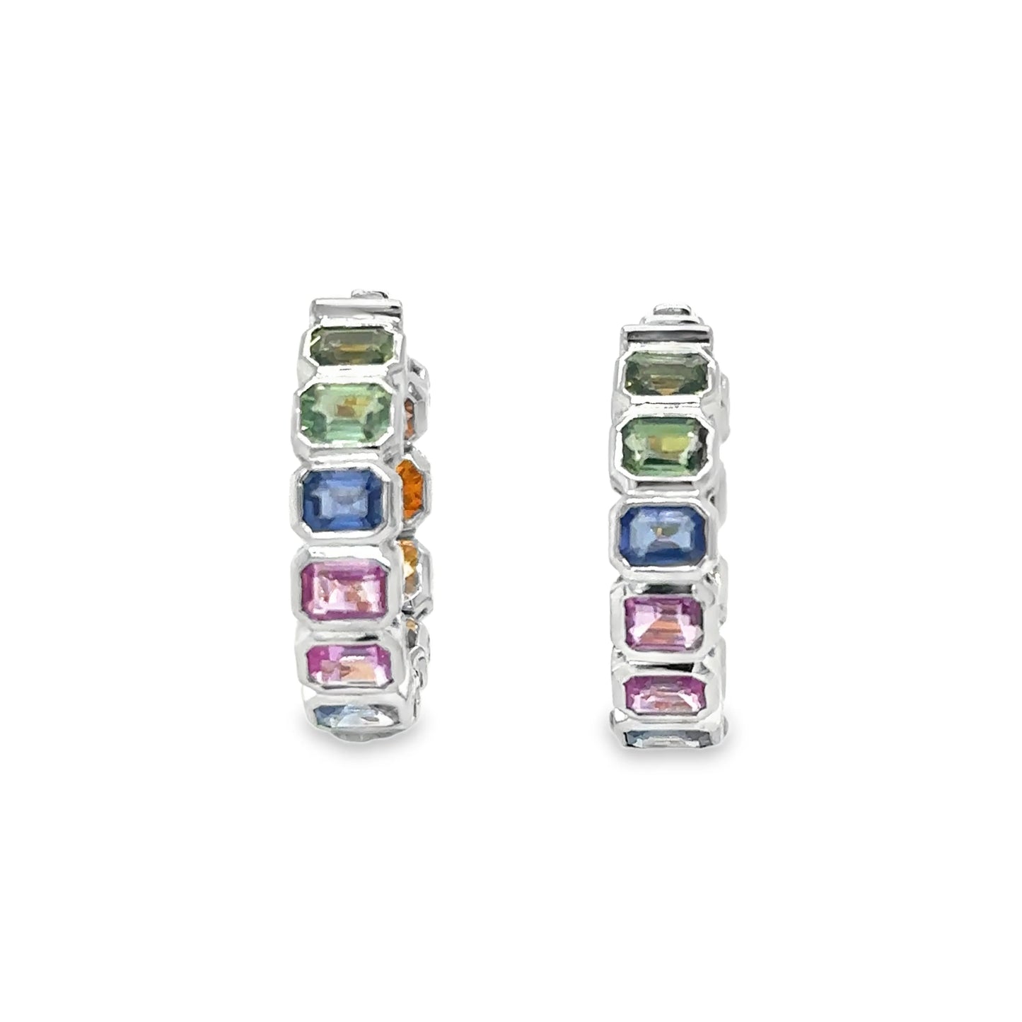 14KT WHITE GOLD MULTI SAPPHIRE HOOP EARRING