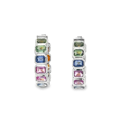 14KT WHITE GOLD MULTI SAPPHIRE HOOP EARRING
