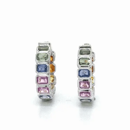 14KT WHITE GOLD MULTI SAPPHIRE HOOP EARRING