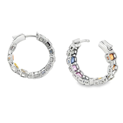 14KT WHITE GOLD MULTI SAPPHIRE HOOP EARRING