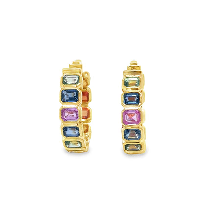 14KT YELLOW GOLD MULTI SAPPHIRE HOOP EARRING