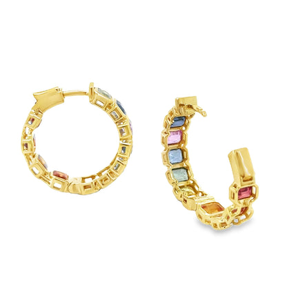 14KT YELLOW GOLD MULTI SAPPHIRE HOOP EARRING
